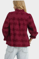 Heart Jacquard Ruffle Trim Shirt
