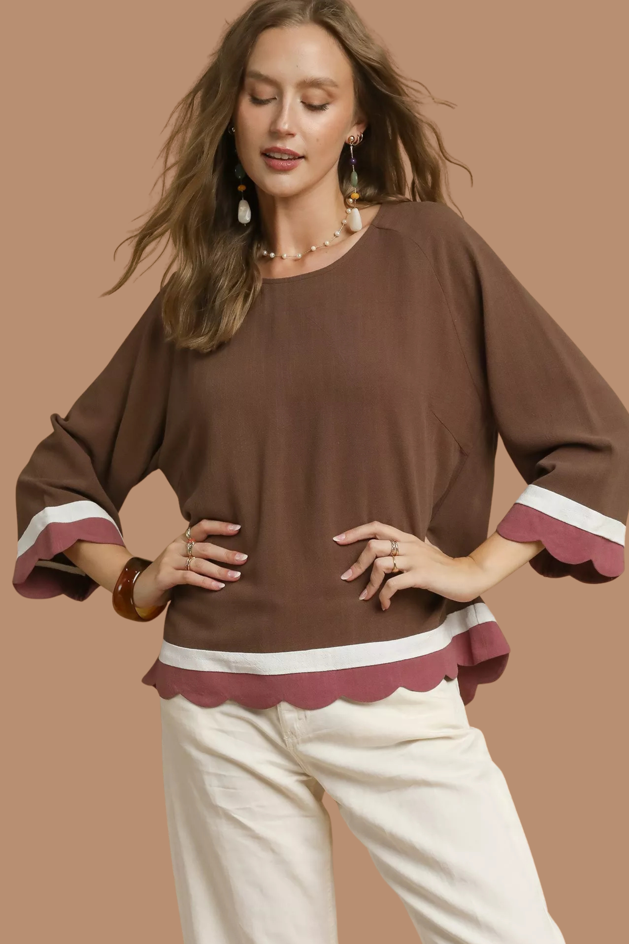 Scalloped Hem Color Block Top