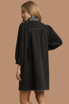 French Terry Balloon Sleeve Shift Dress