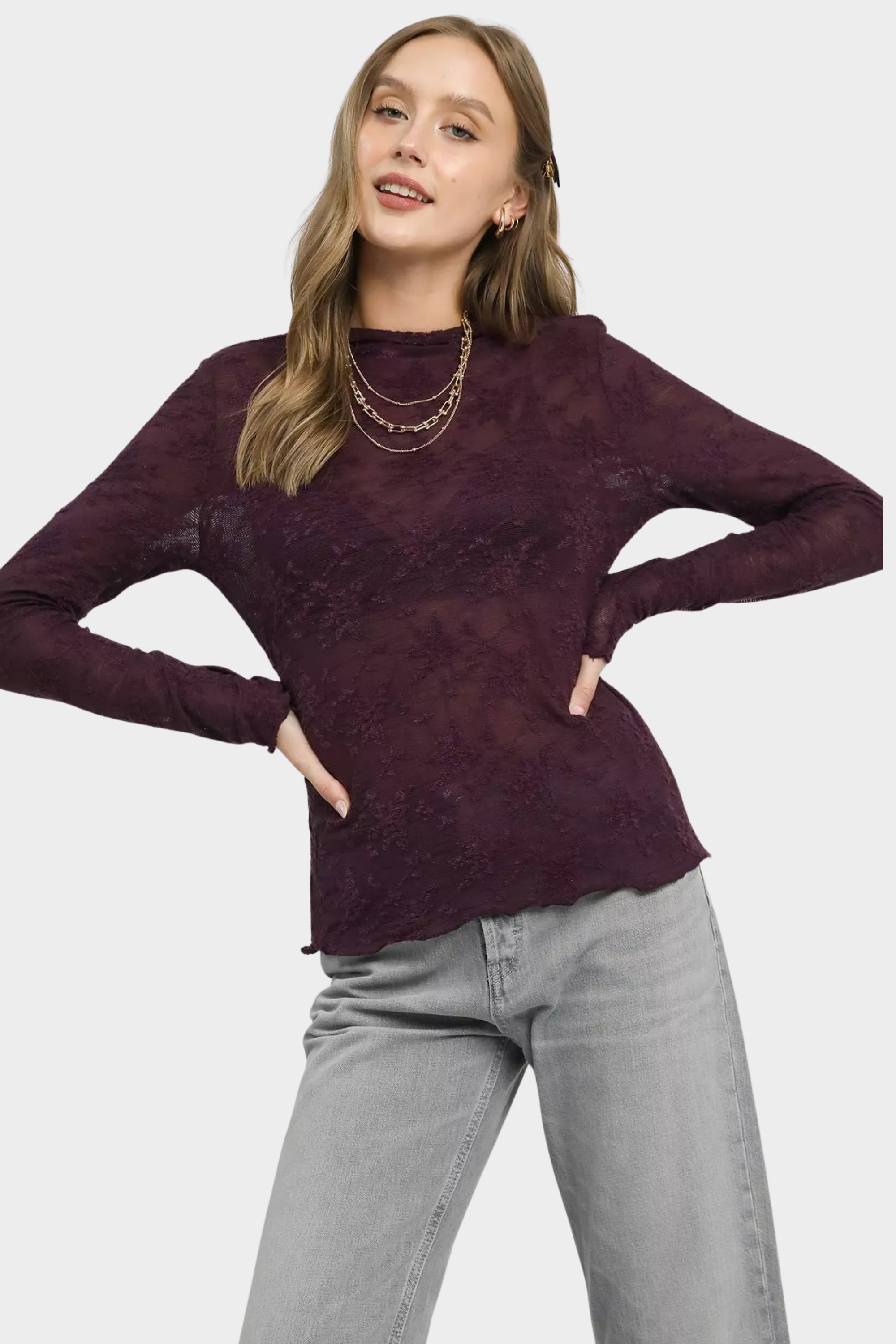Lace Sheer Long Sleeve Top