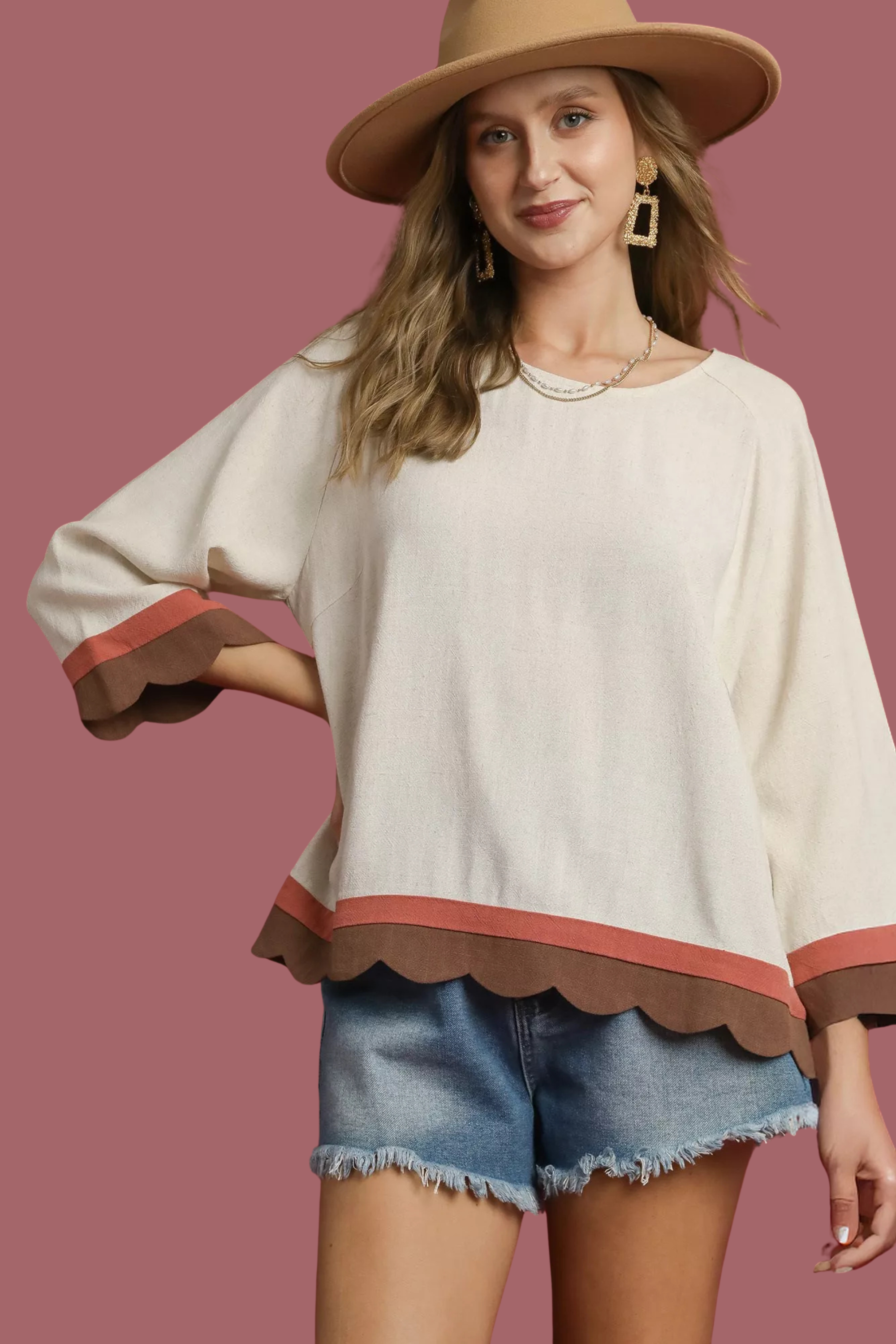 Scalloped Hem Color Block Top