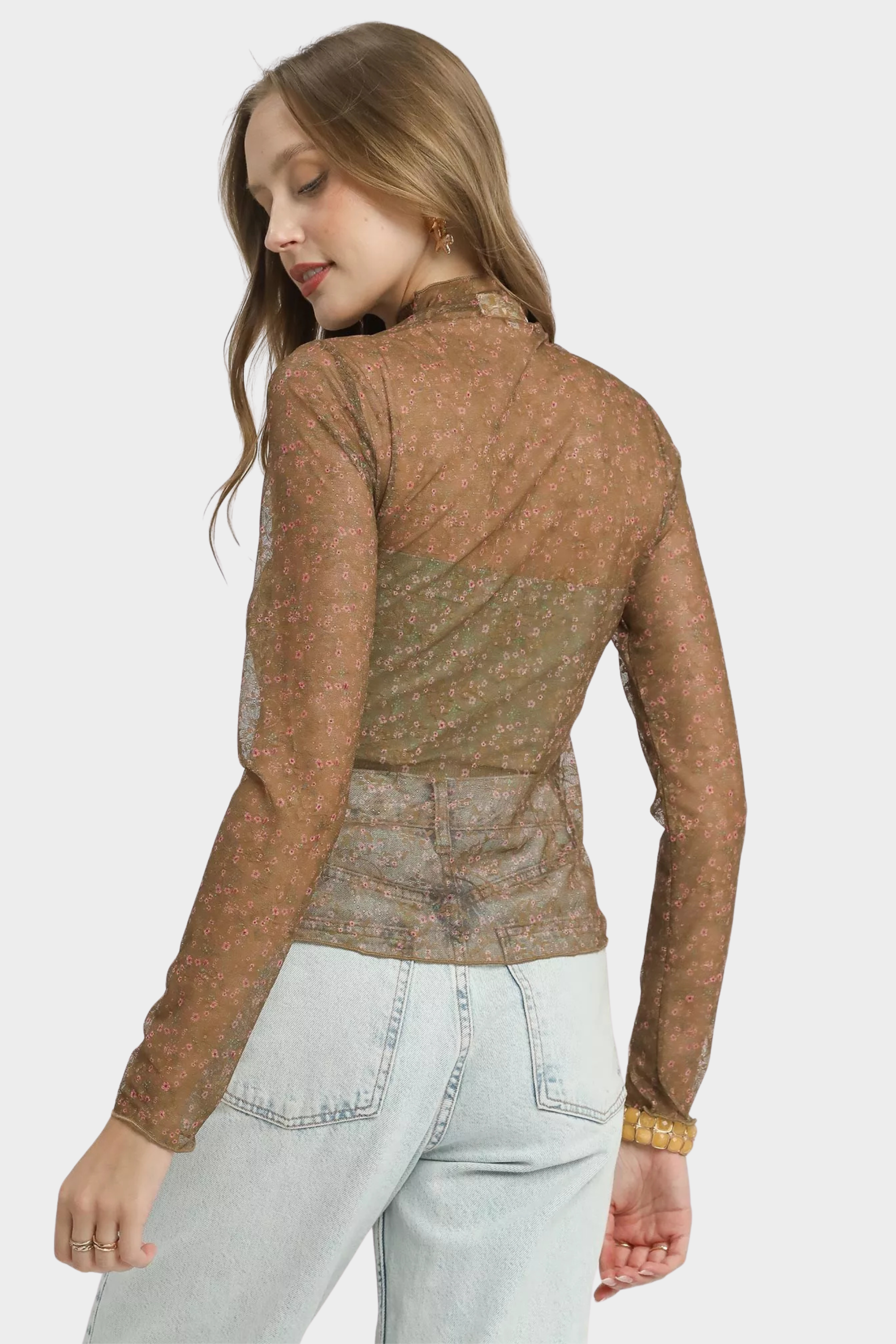 Lace Mesh Long Sleeve Top