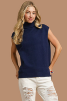 Umgee High-Low Turtleneck Sleeveless Sweater Top
