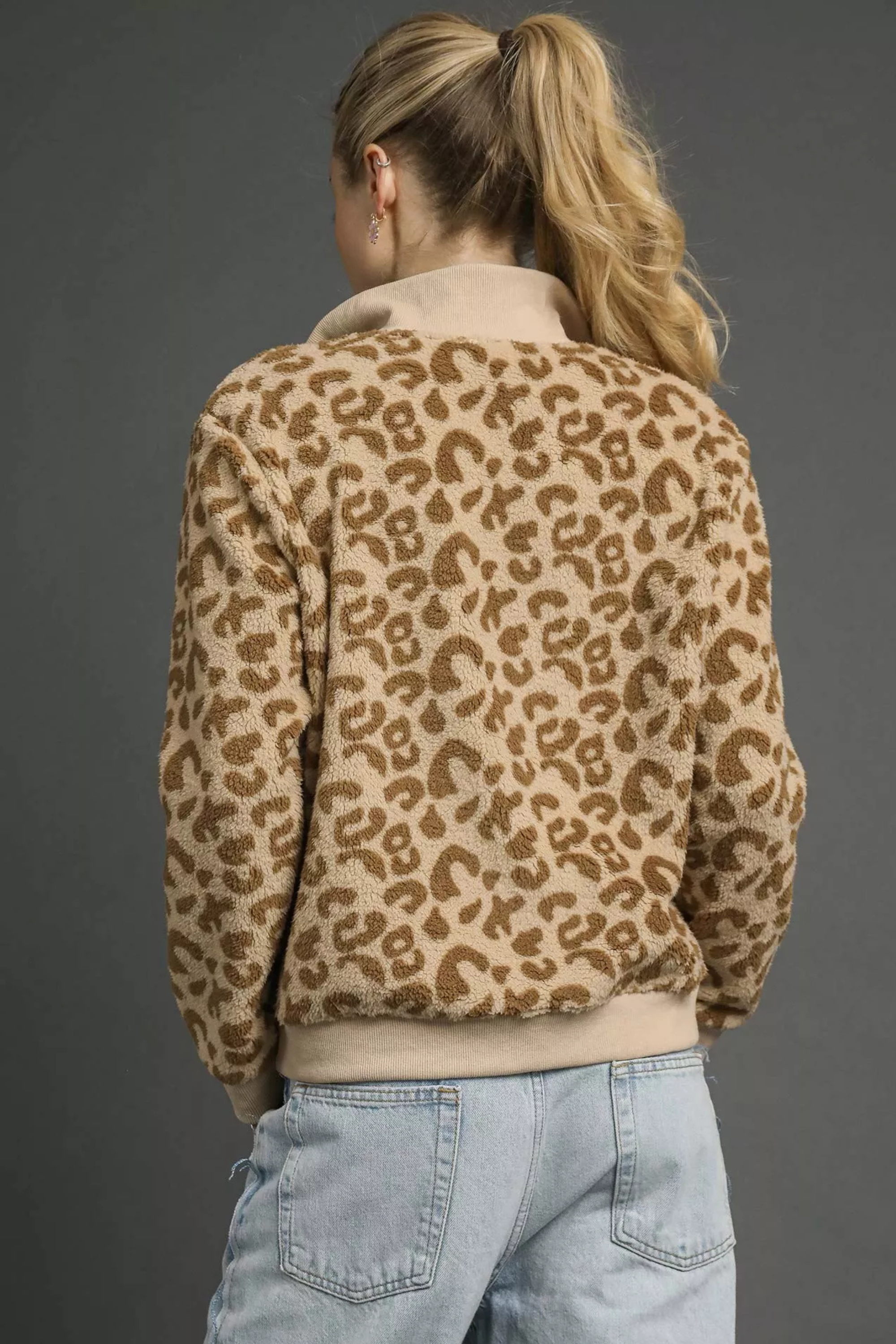 Leopard Print Quarter-Zip Sweatshirt