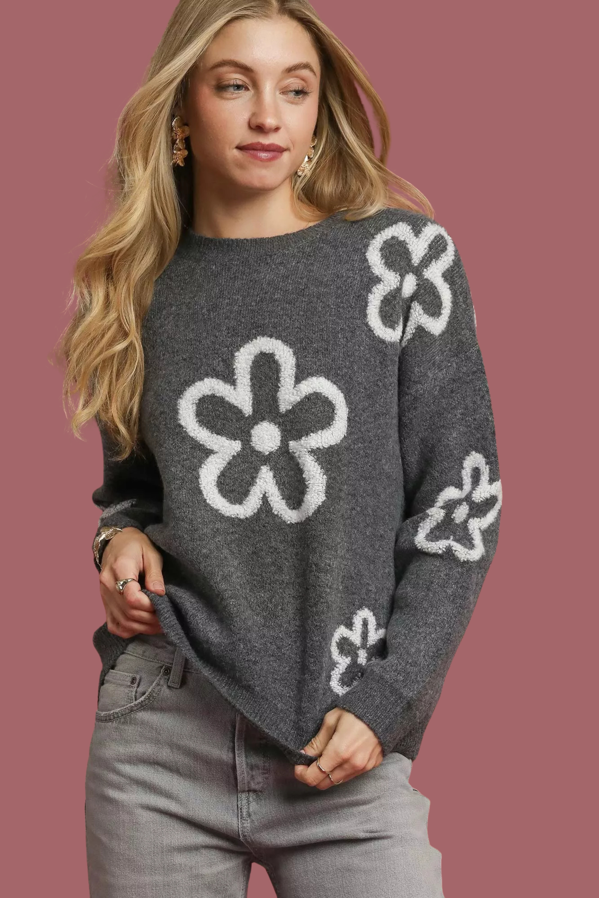 White Floral Accent Sweater