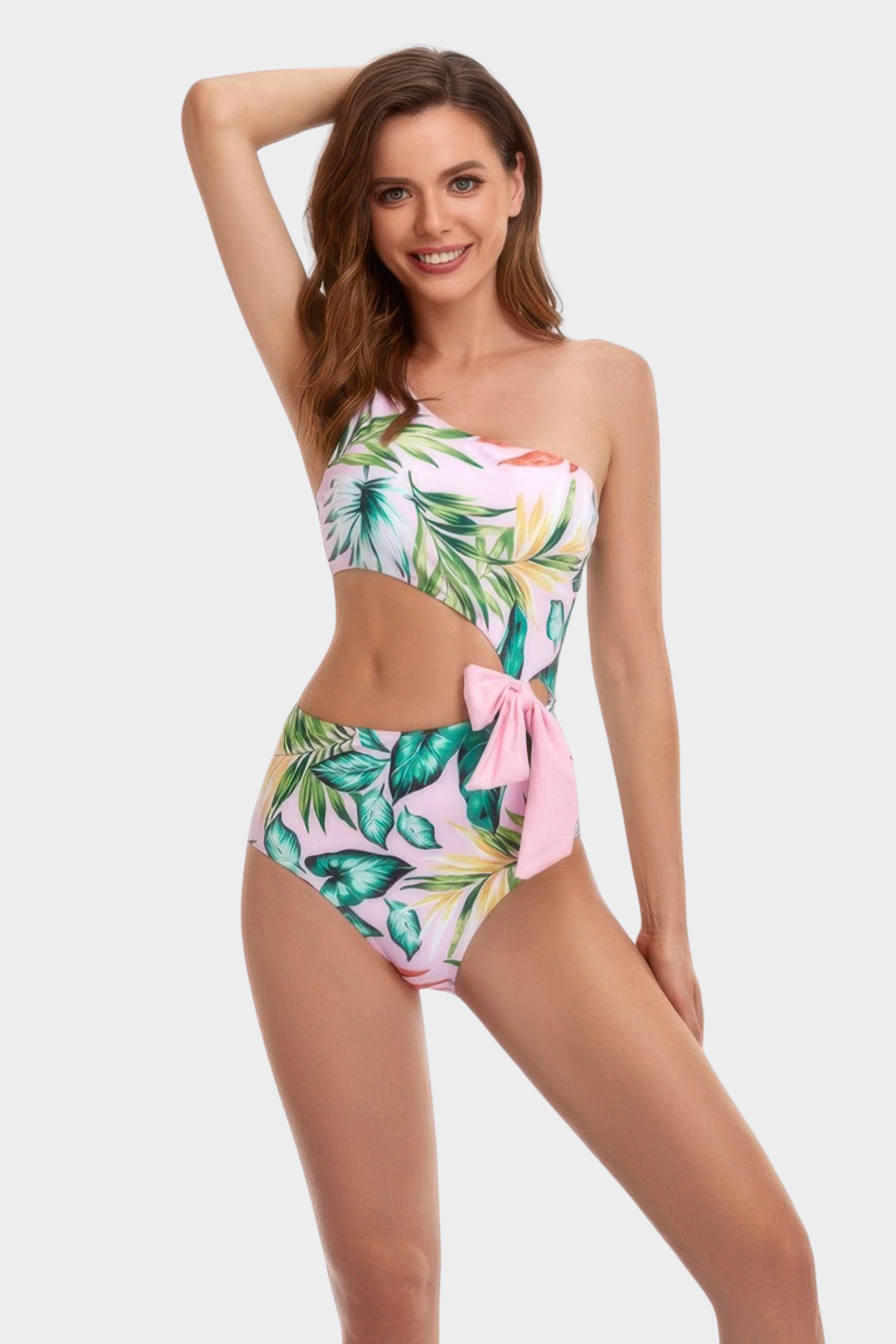 One Shoulder Cut Out Waist Bow Swimsuit