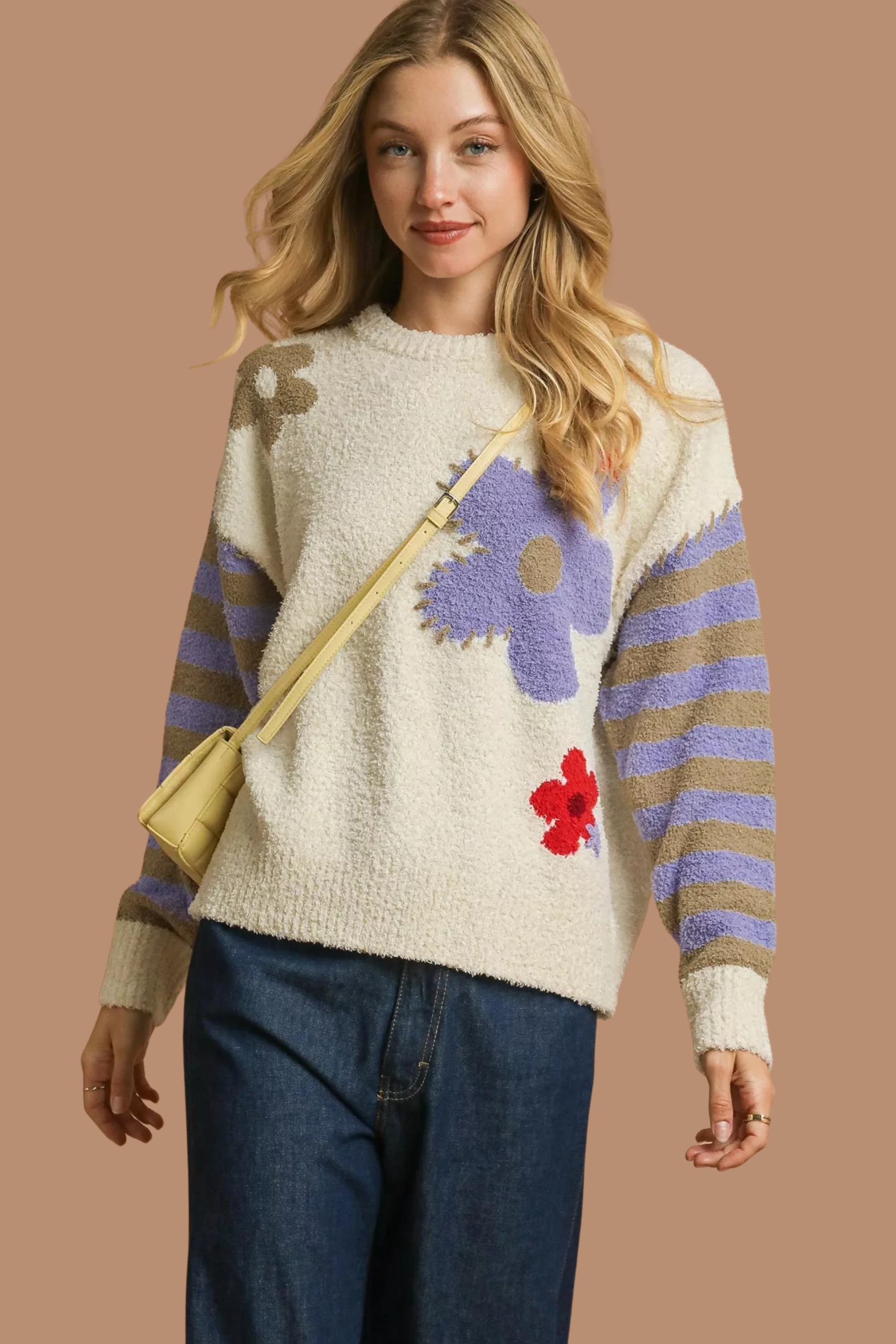 Flower Jacquard Striped Sweater