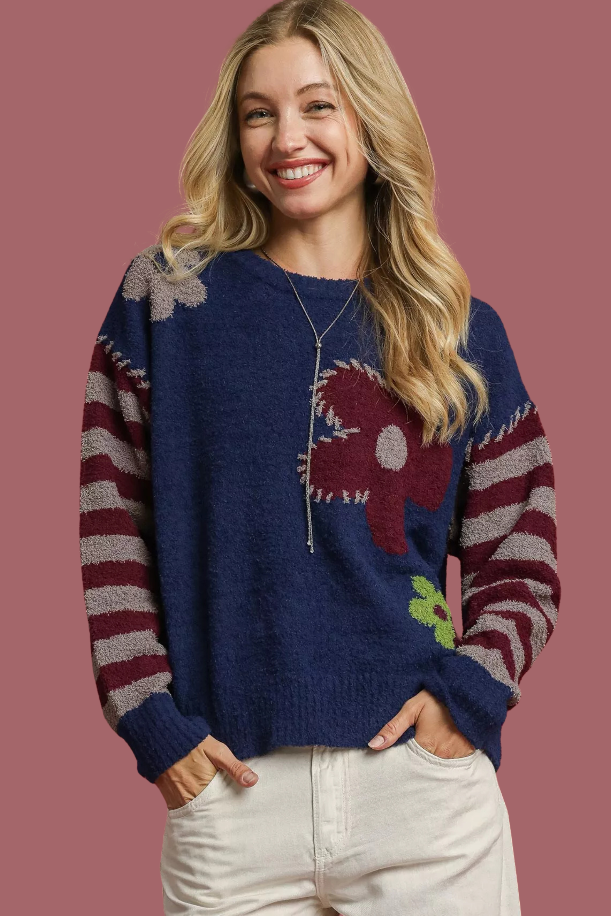 Flower Jacquard Striped Sweater
