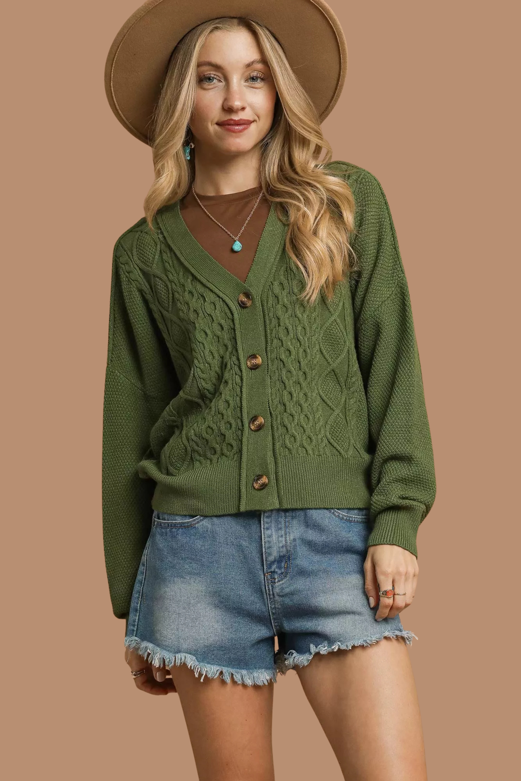 Chunky Cable Knit Button-Up Cardigan