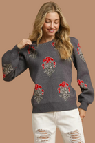 Single Flower Stem Jacquard Sweater