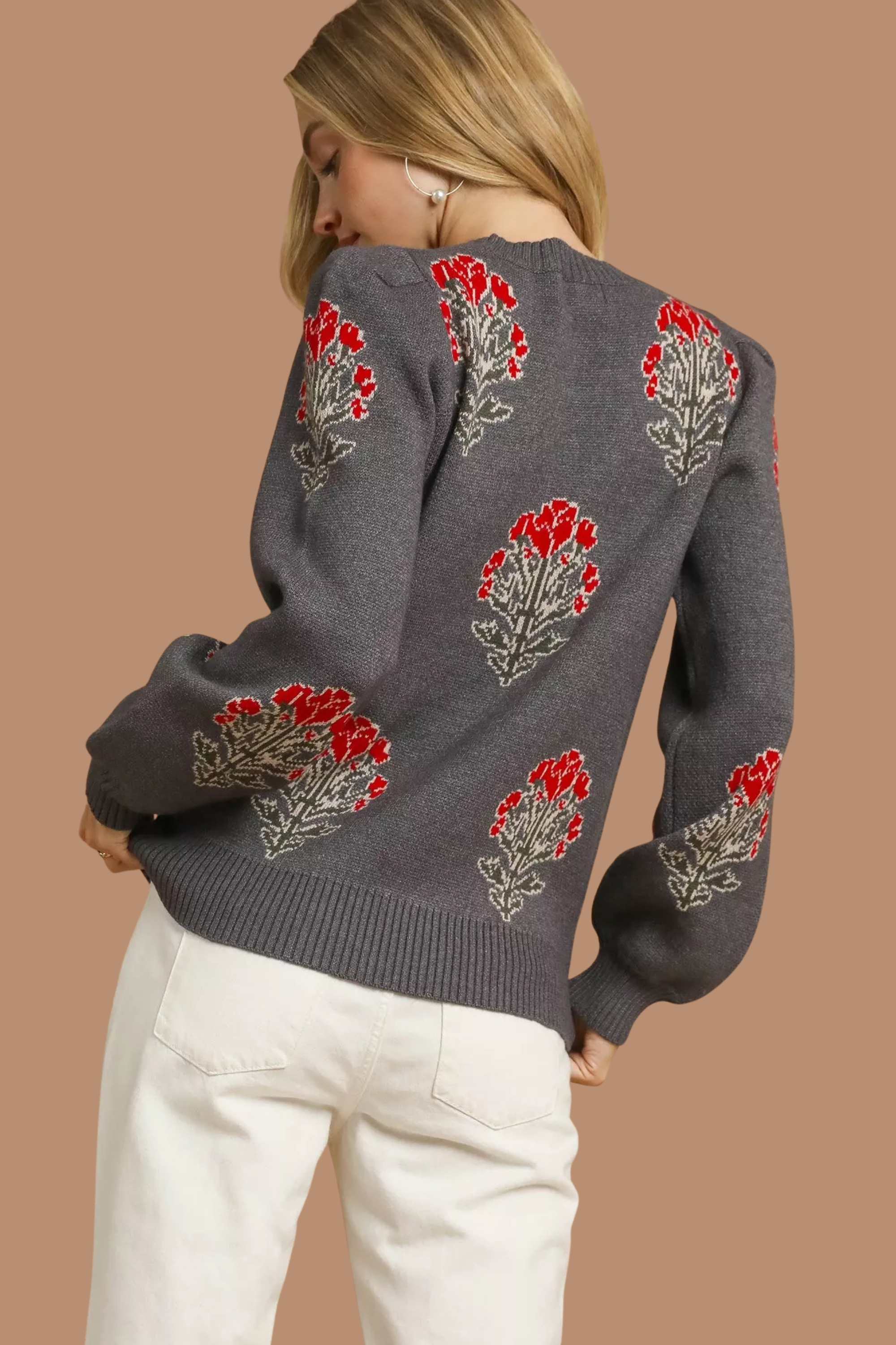 Single Flower Stem Jacquard Sweater
