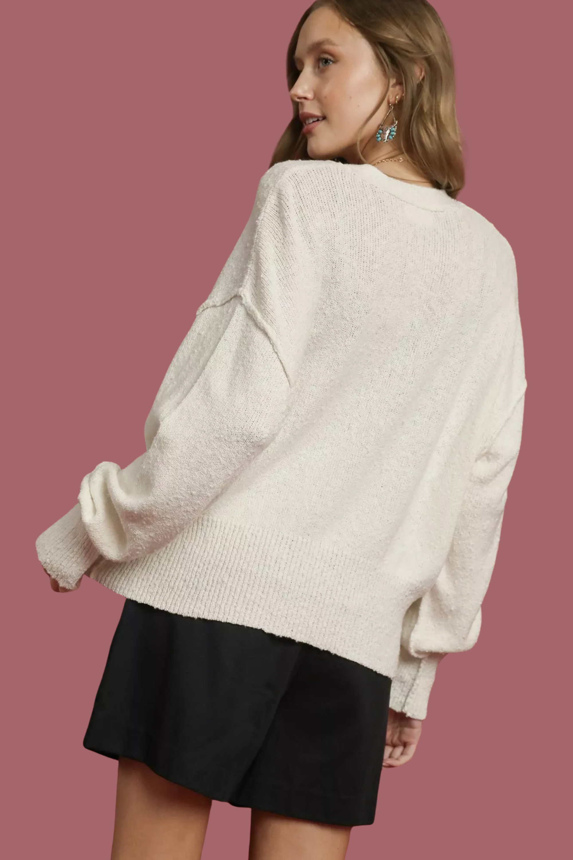 Button-Front V-Neck Knit Cardigan