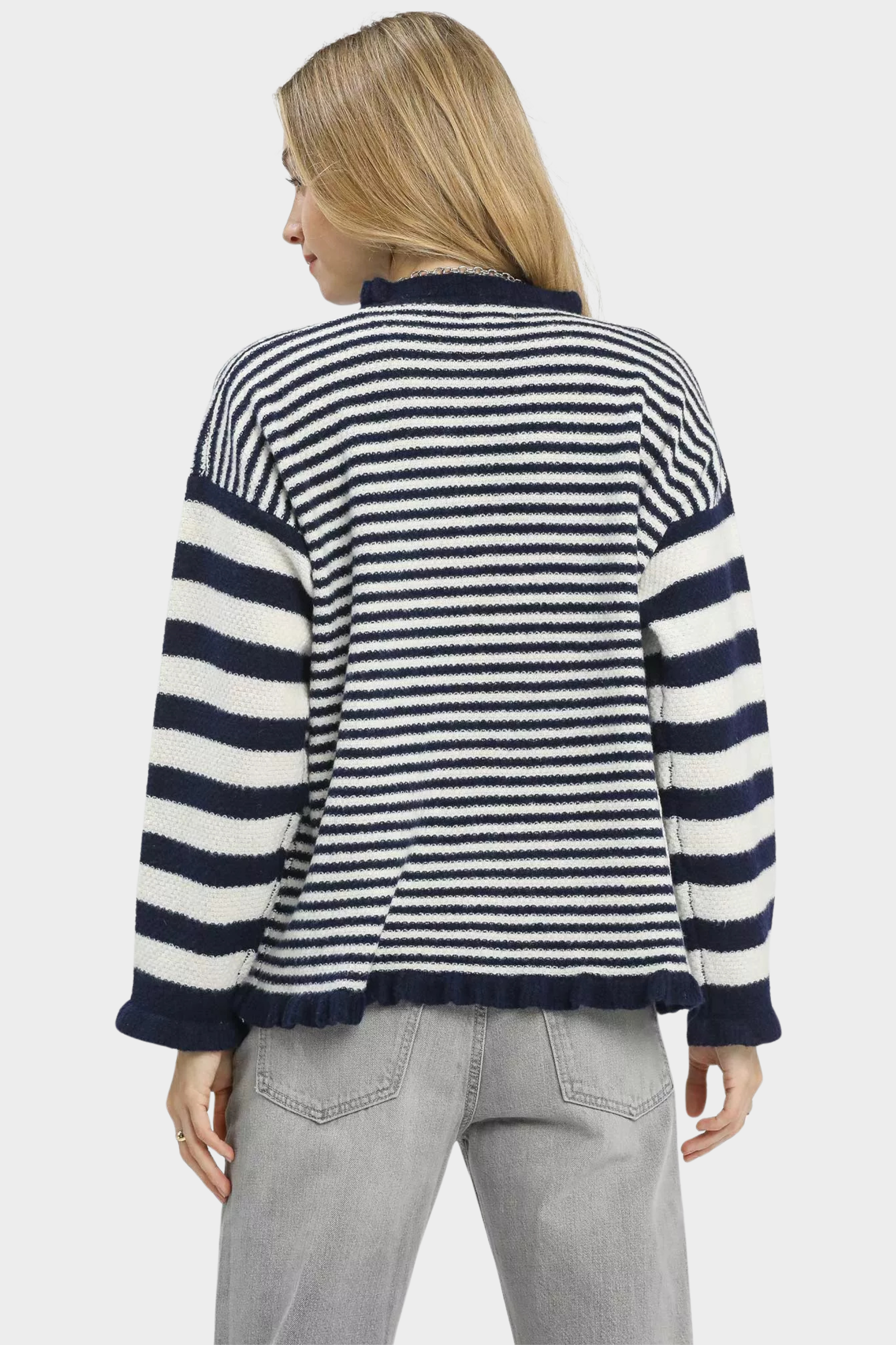Ruffle Neck Stripe Sweater