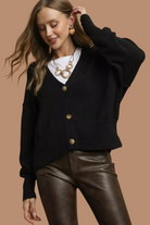 Button-Front V-Neck Knit Cardigan