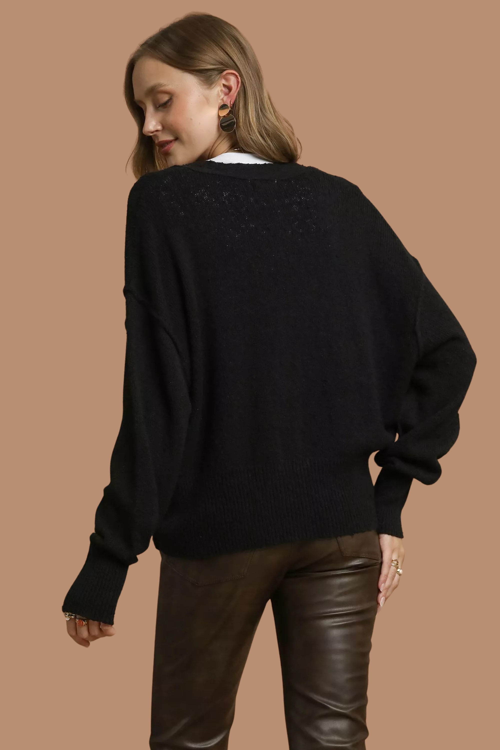 Button-Front V-Neck Knit Cardigan