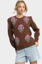 Single Flower Stem Jacquard Sweater