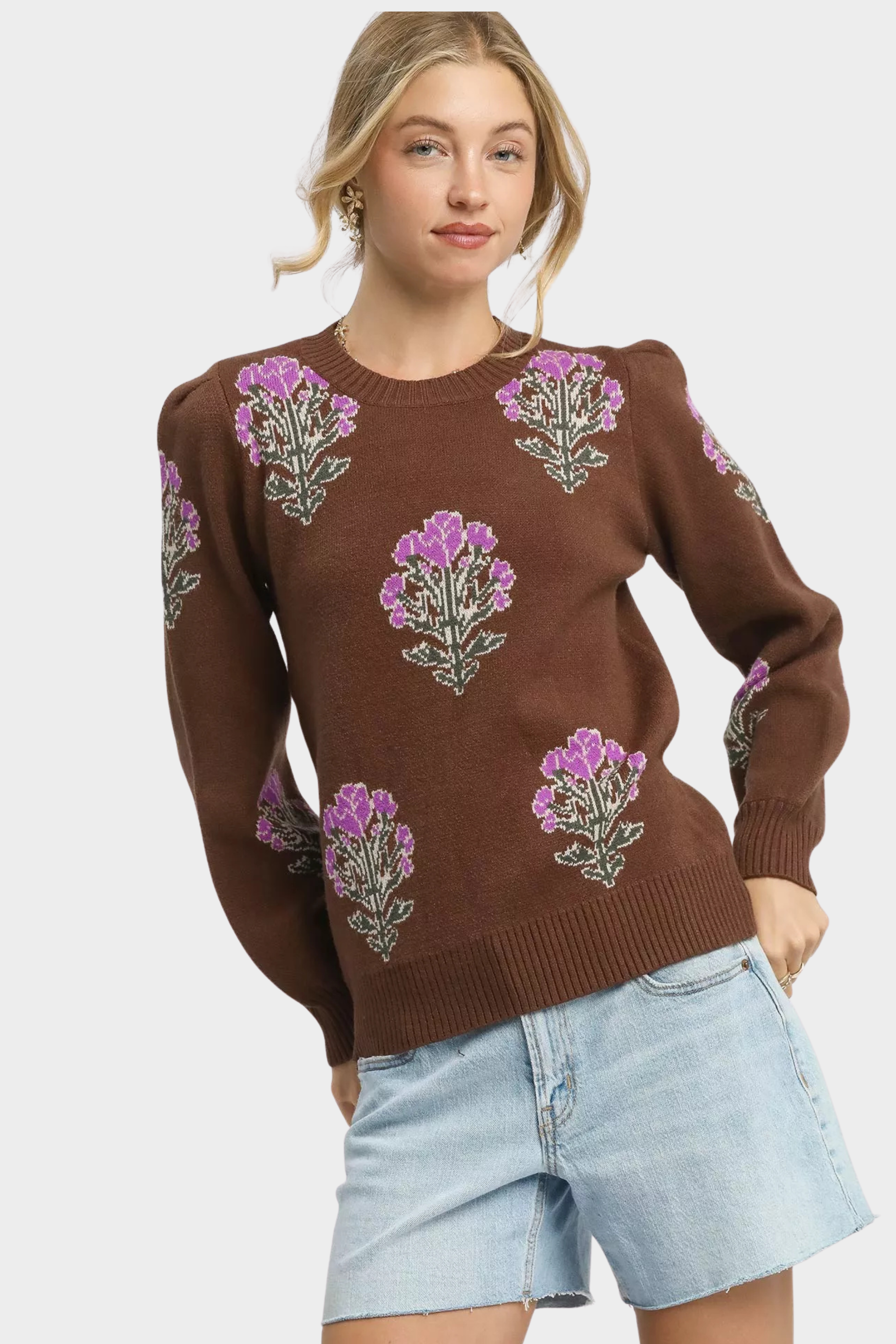 Single Flower Stem Jacquard Sweater