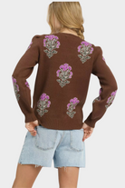 Single Flower Stem Jacquard Sweater