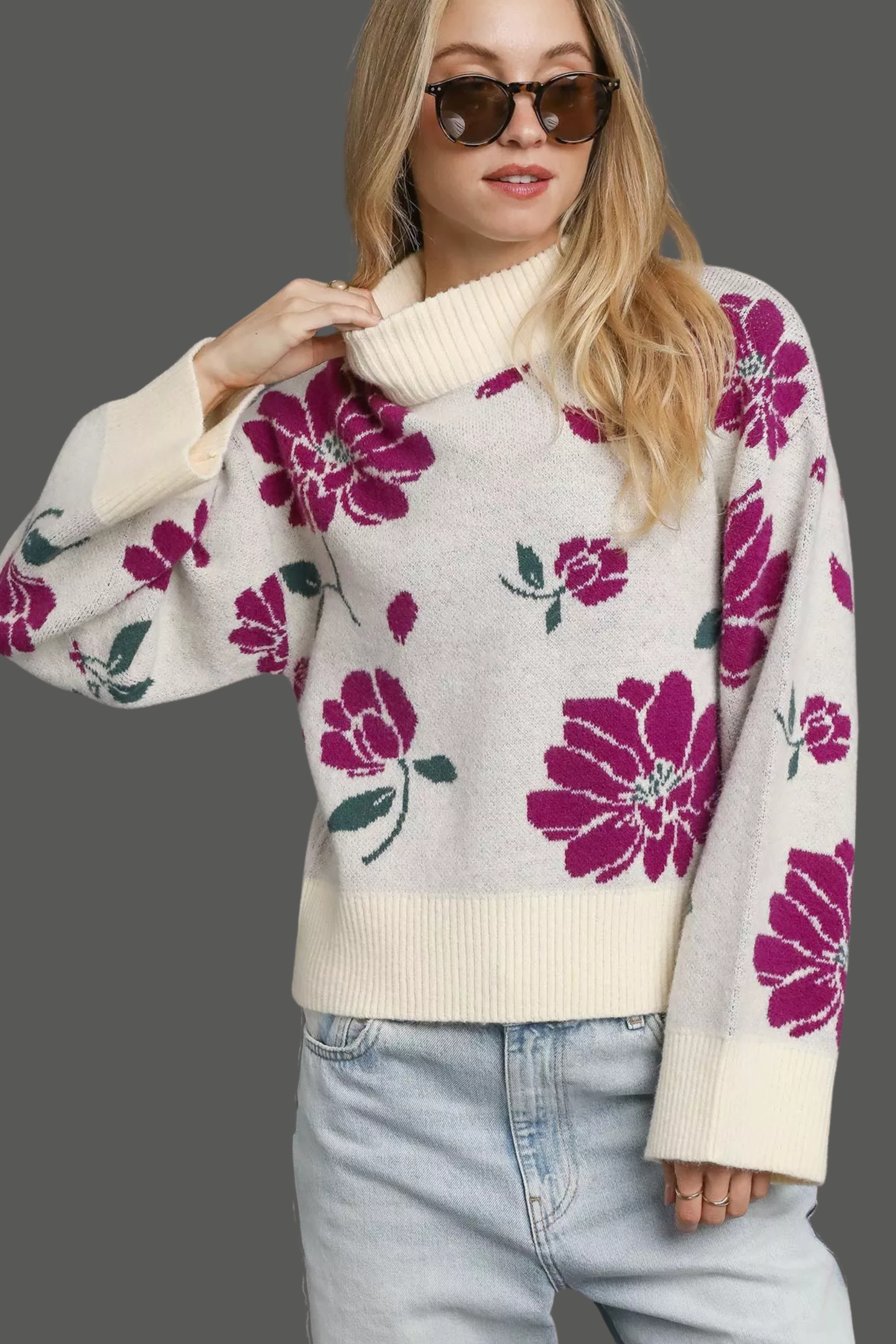 Floral Mock Neck Sweater