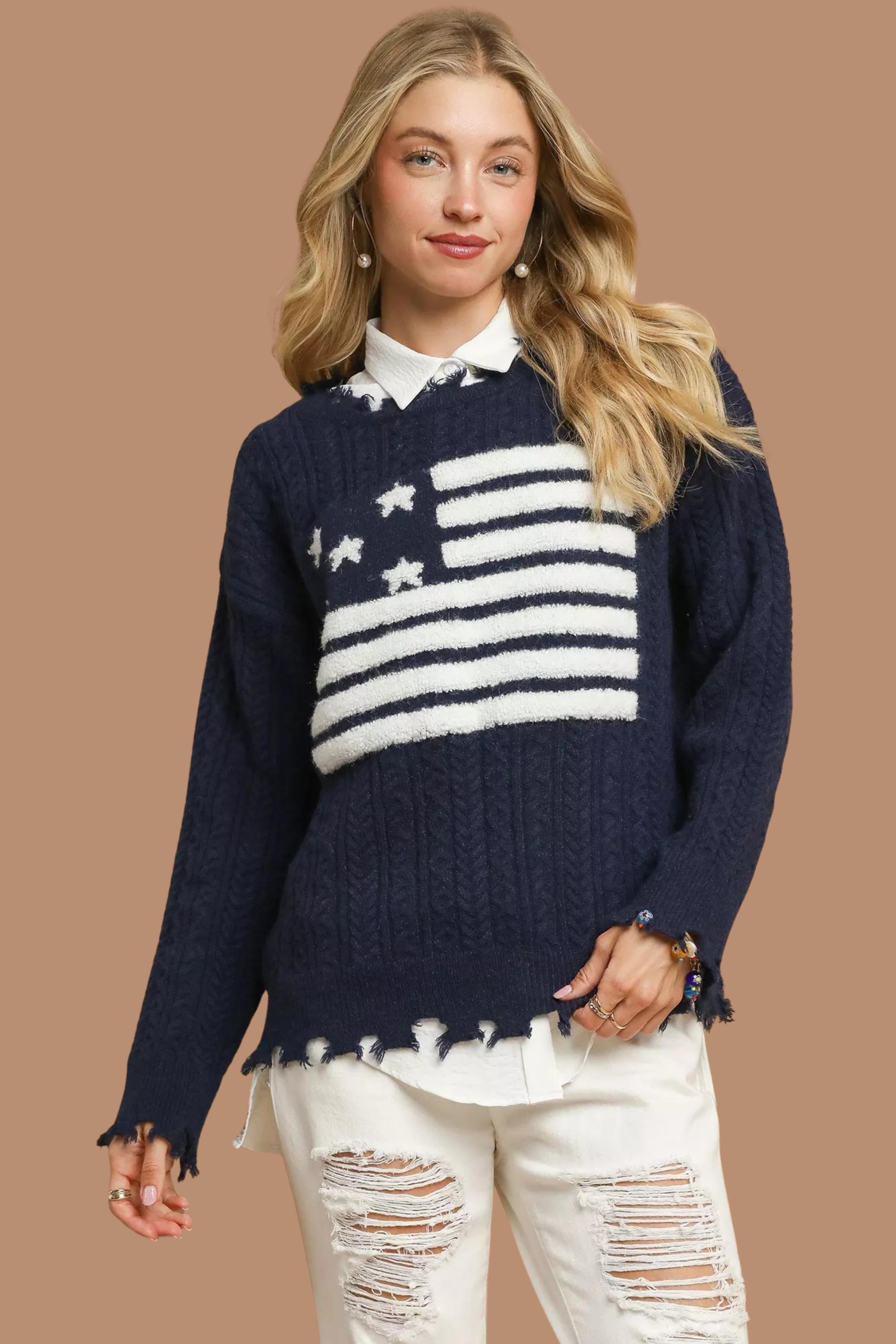 Distressed American Flag Sweater