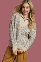 Leopard Print Quarter-Zip Knit Sweater