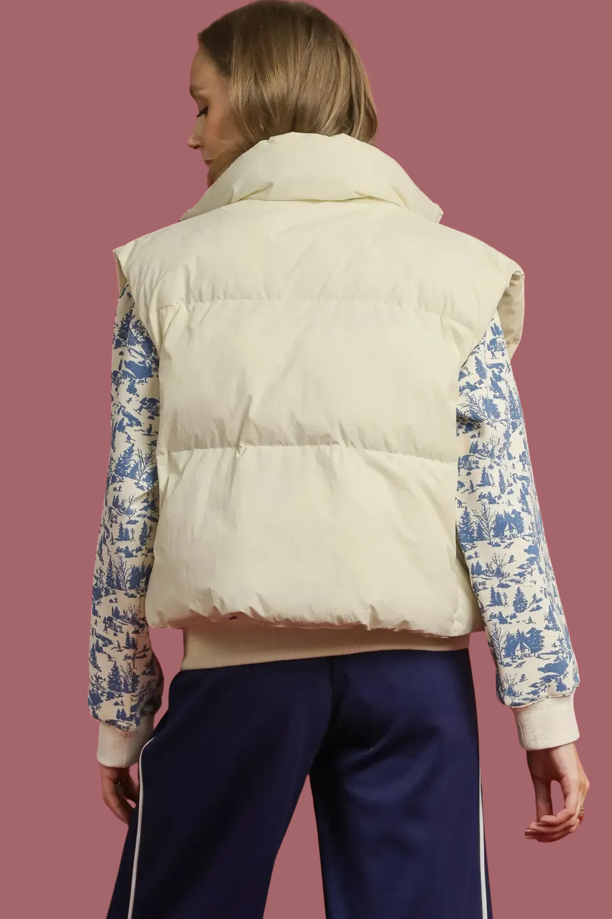 High Neck Puffer Vest with Zip Front