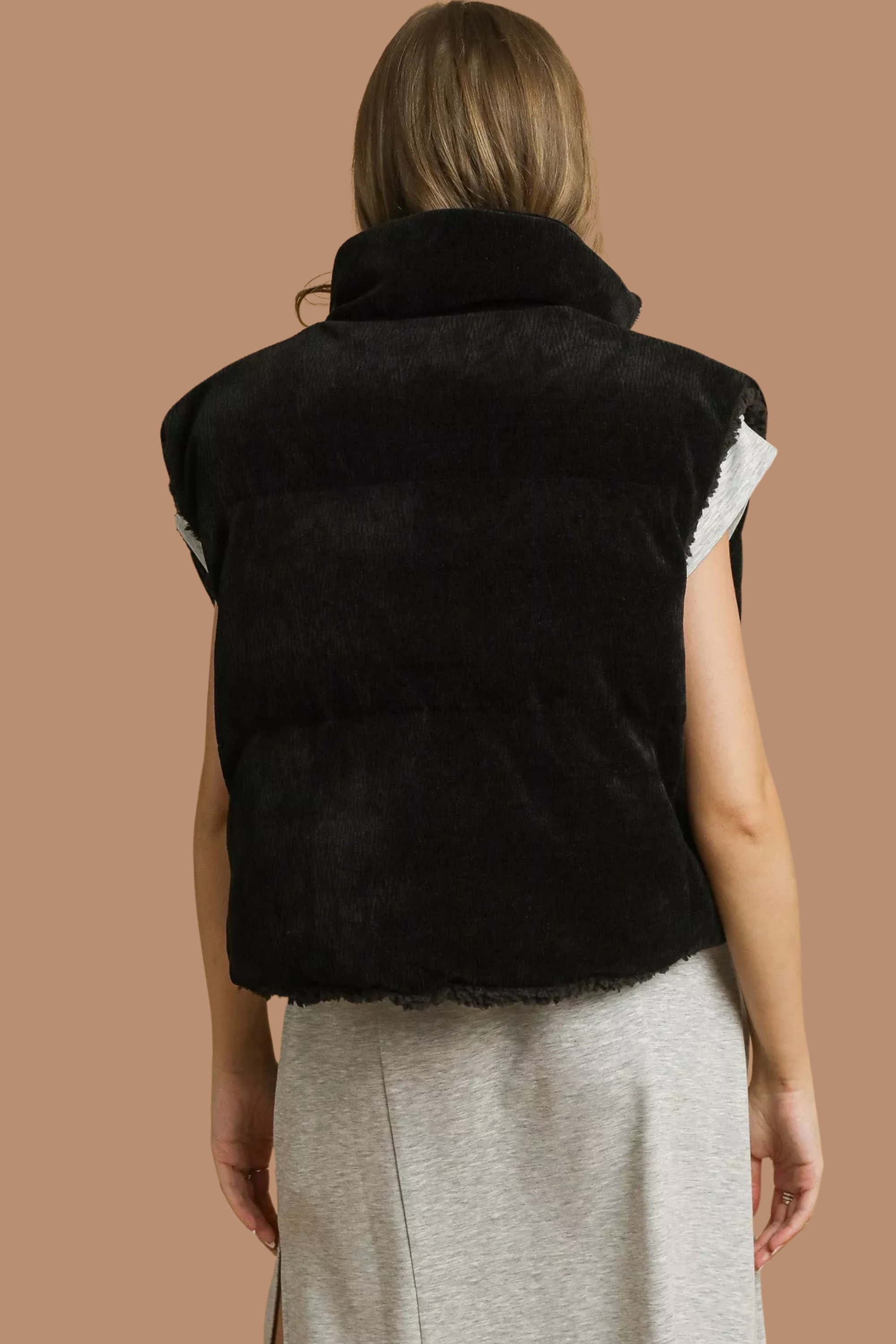 Sherpa-Lined Zip Vest with Drawstring Hem