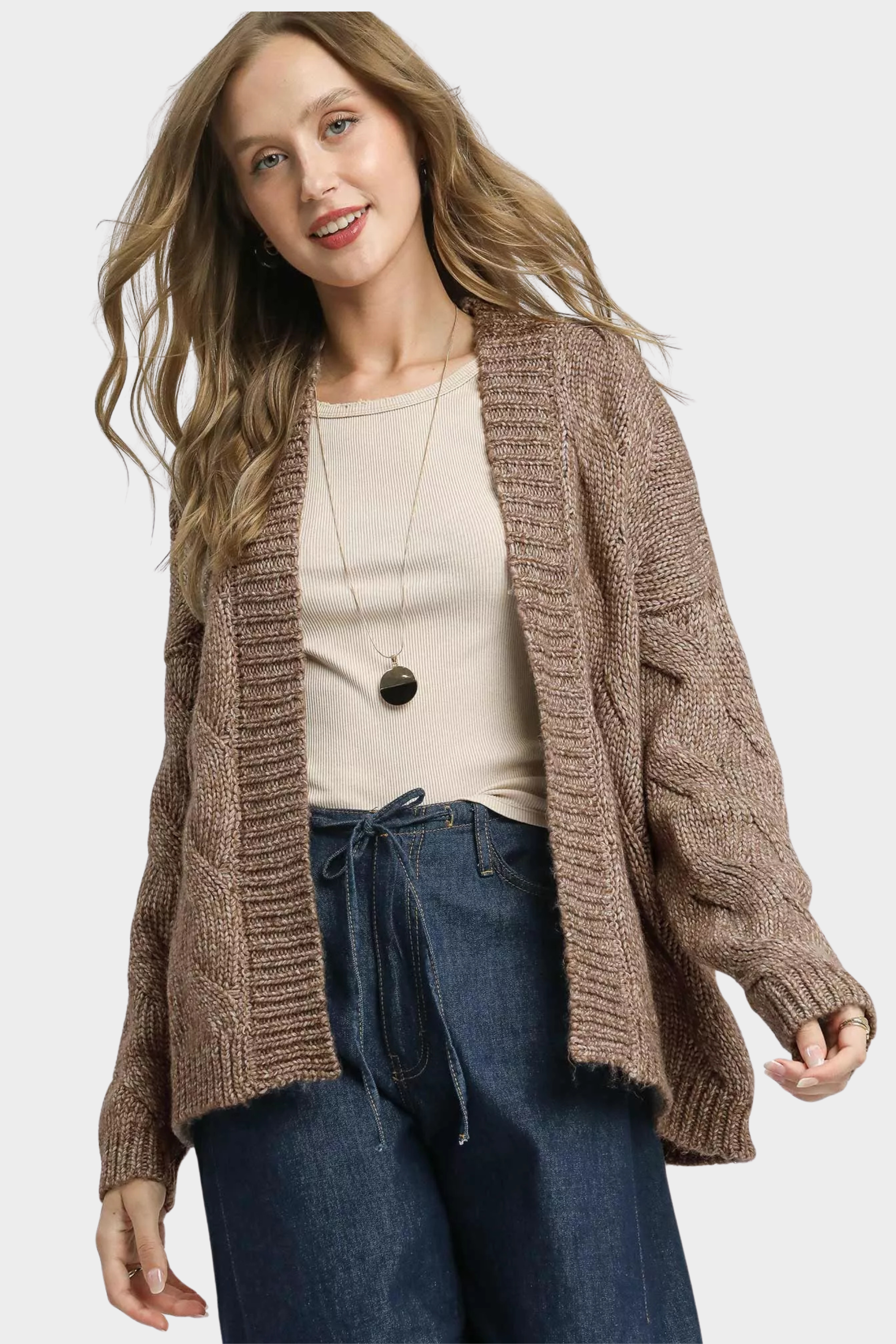 Chunky Cable Knit Open Front Cardigan