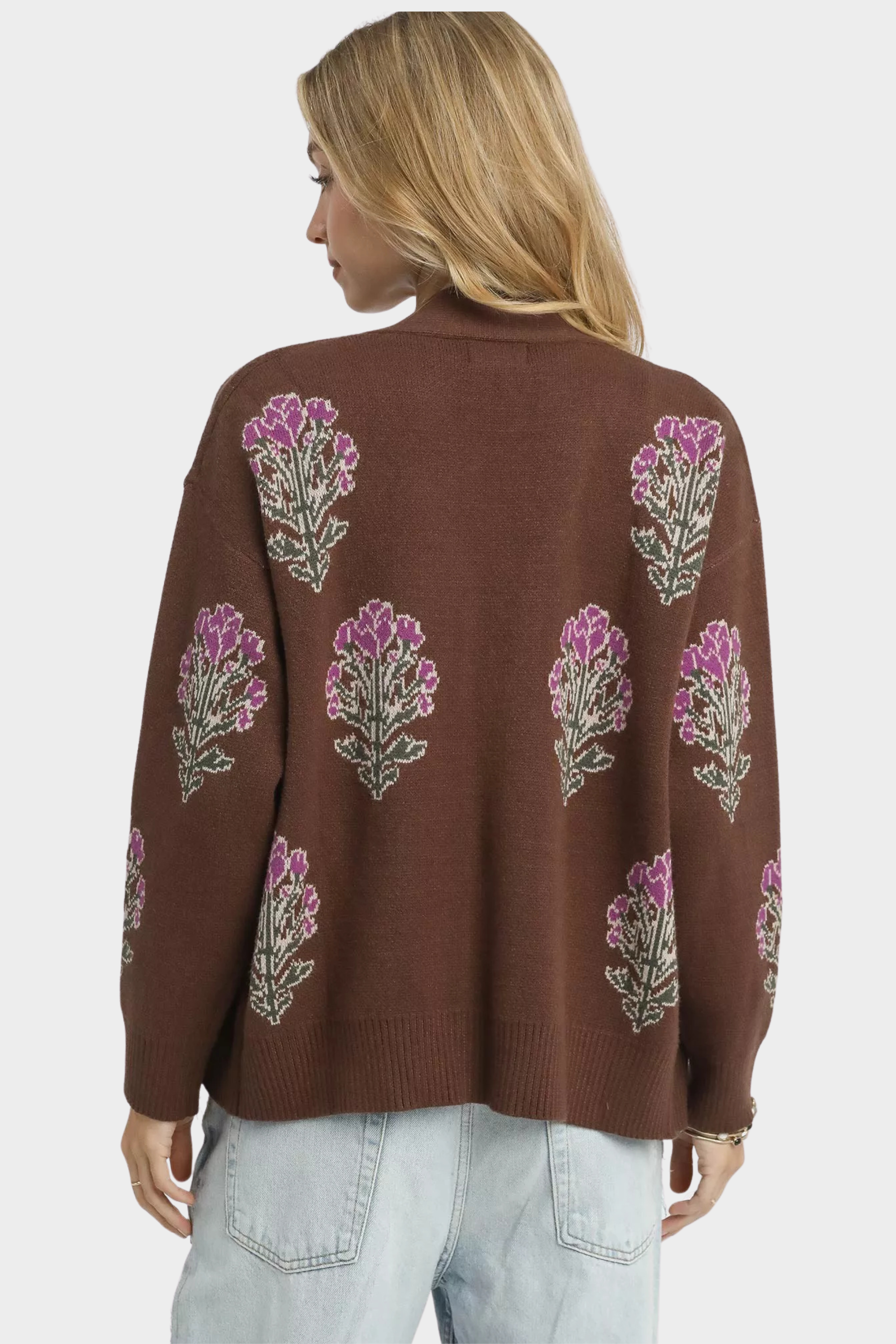 Single Flower Stem Jacquard Cardigan
