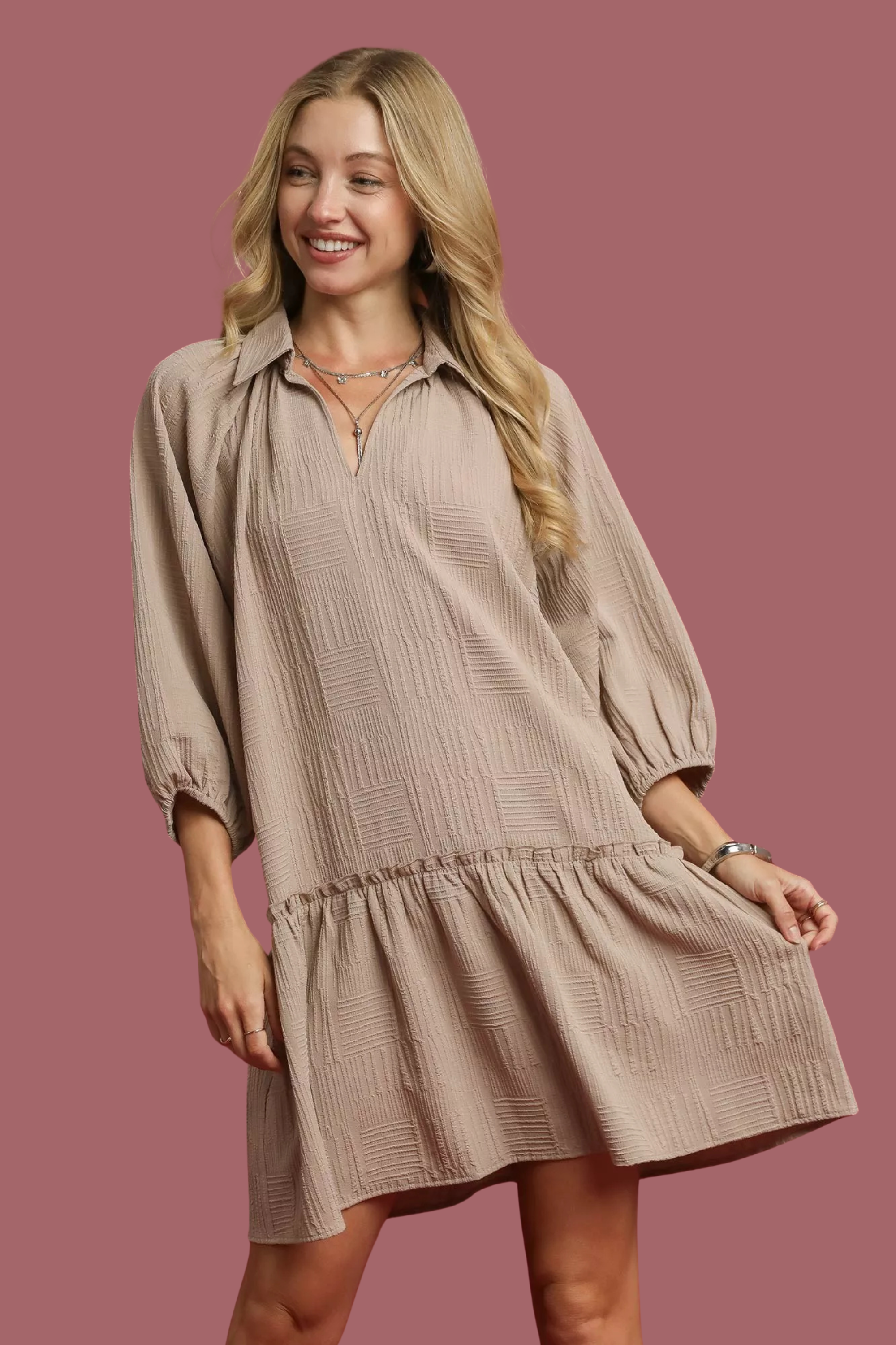 V-Neck Tiered Mini Dress