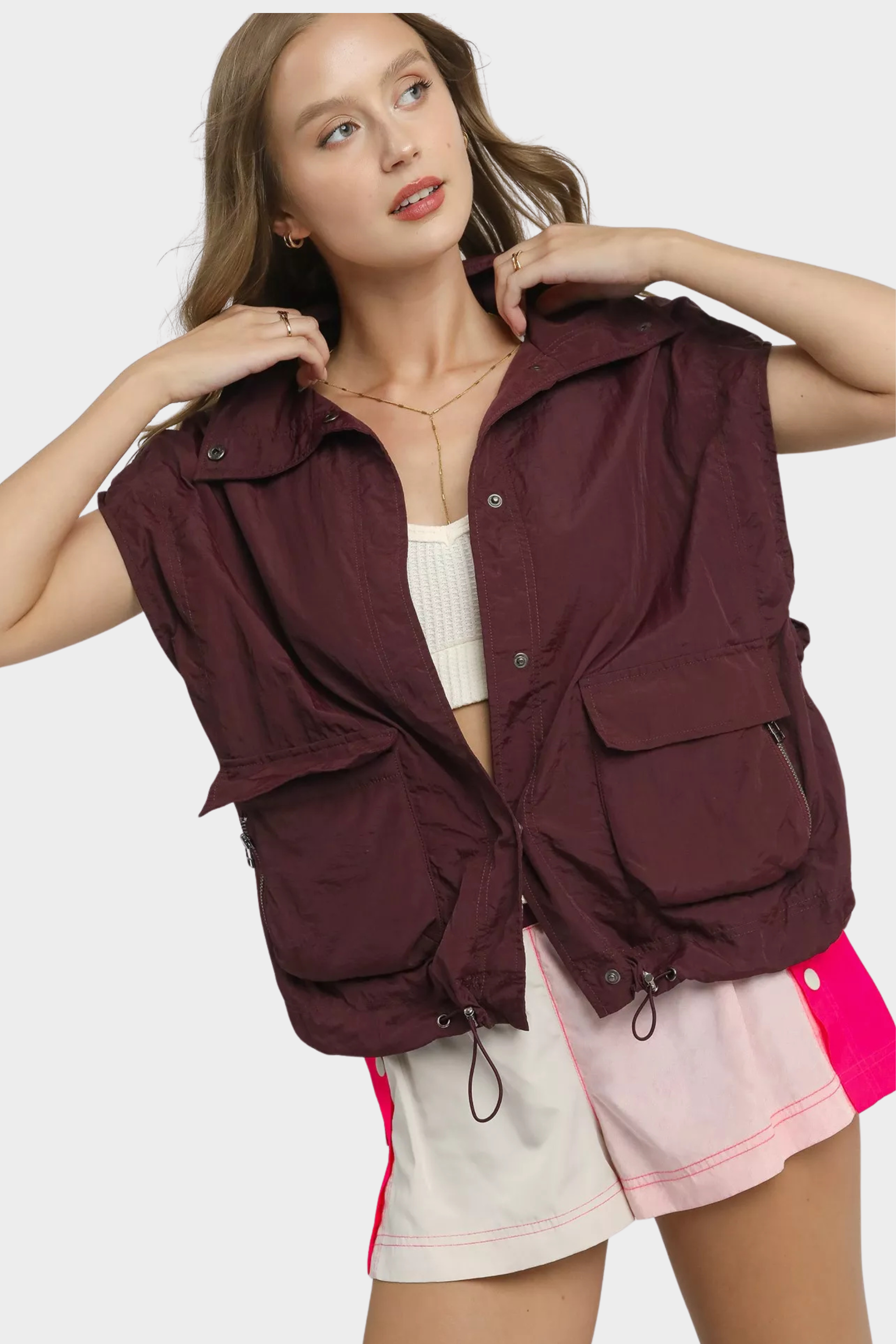 Drawstring Hem Nylon Vest