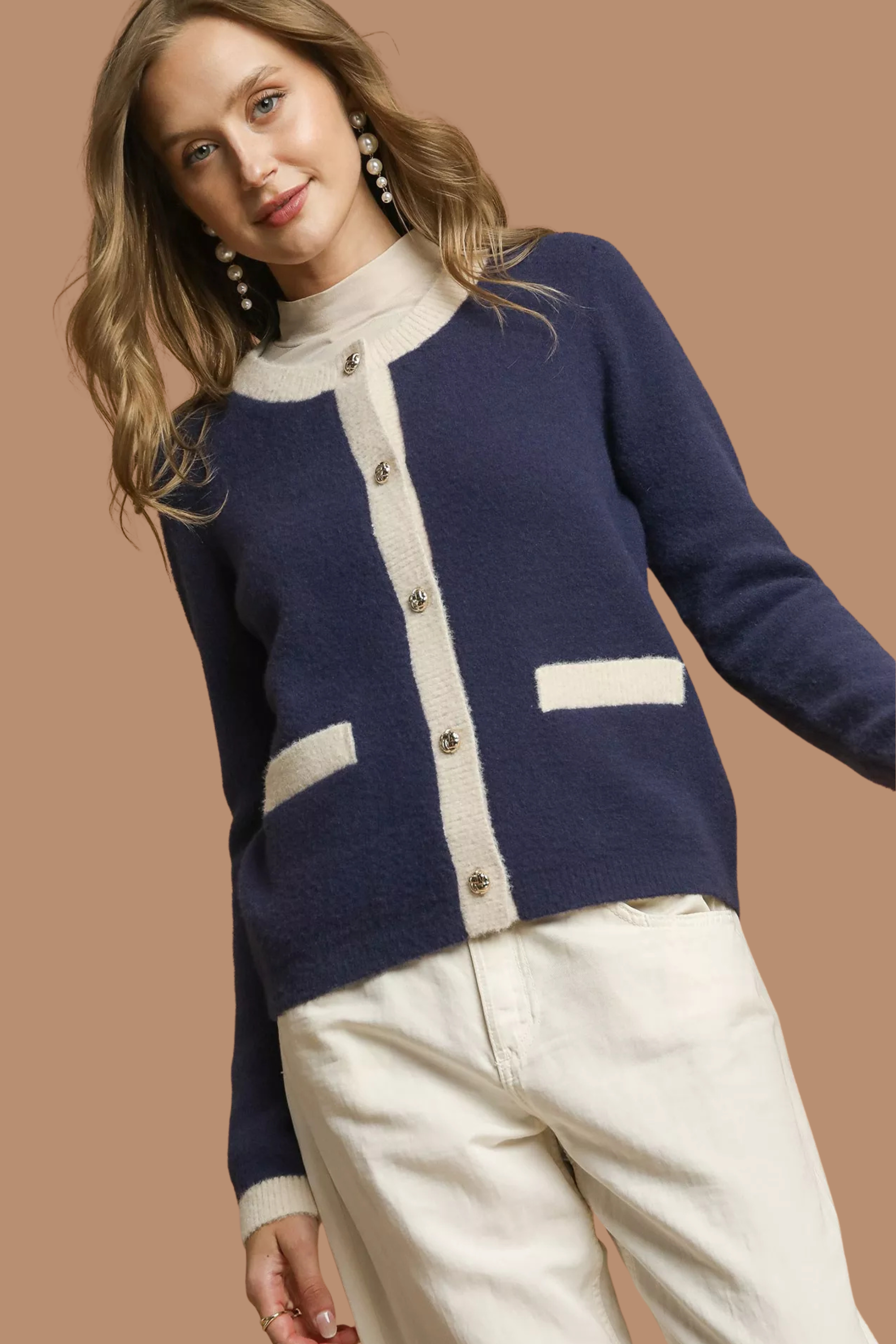 Two-Tone Button Front Cardigan