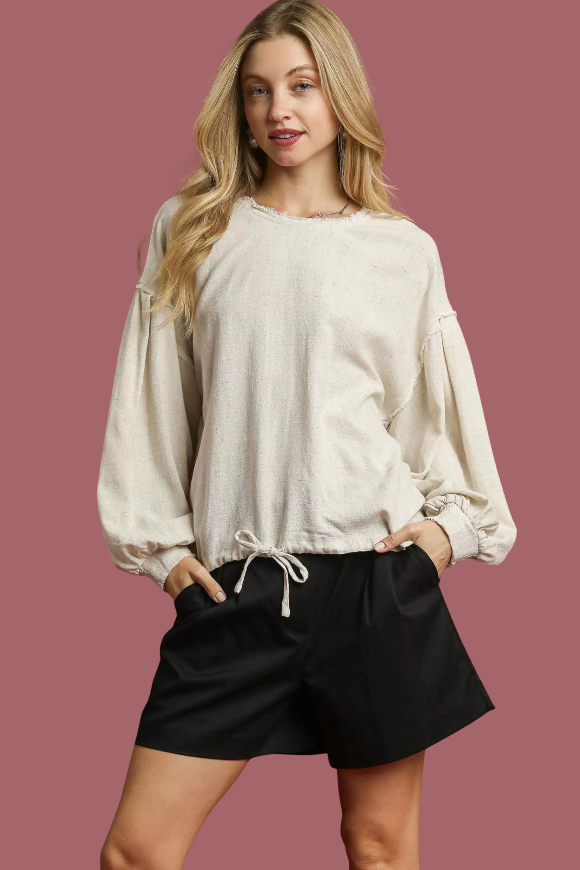 Linen Top with Drawstring Waist