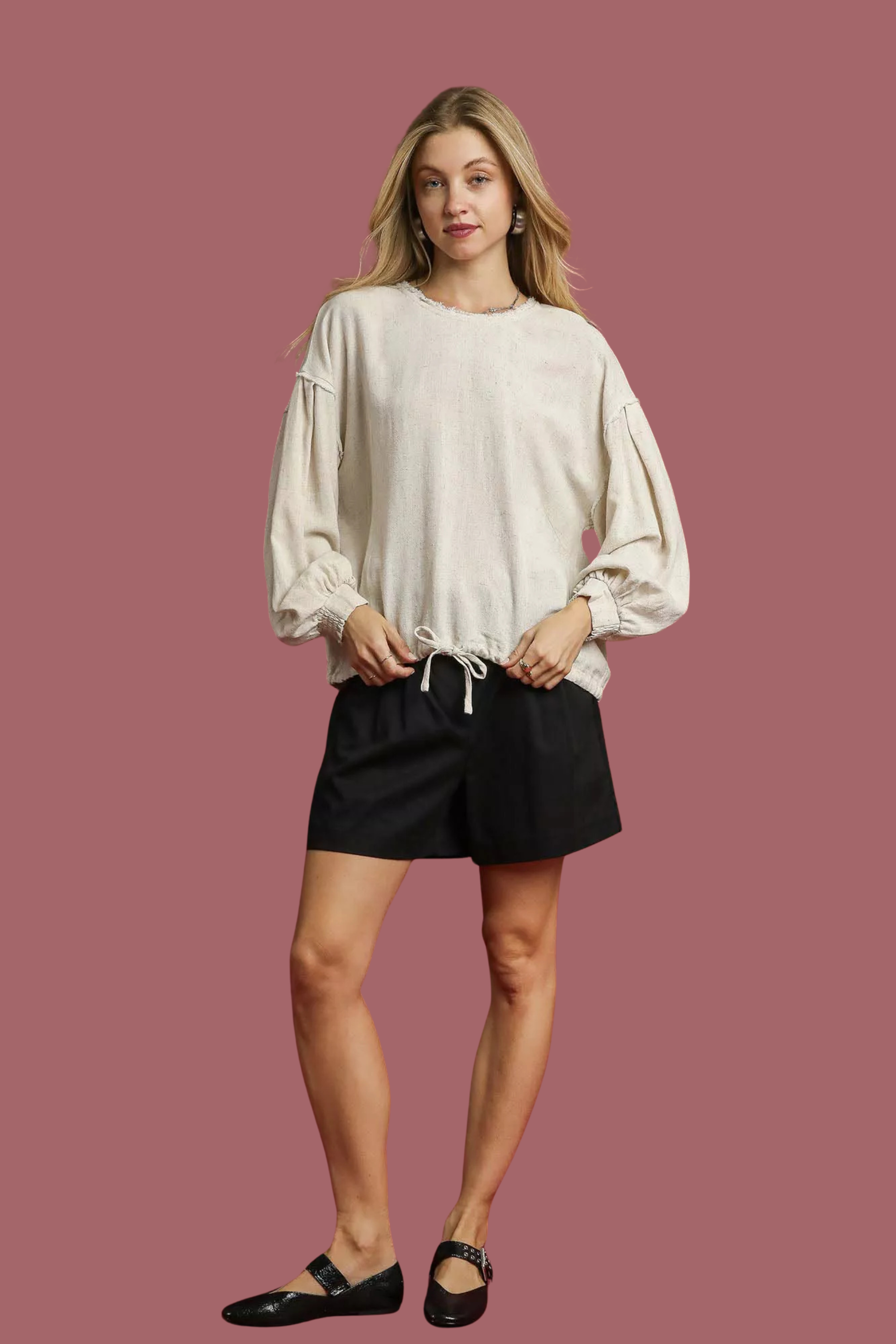 Linen Top with Drawstring Waist