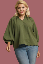 Textured Balloon Sleeve Blouse