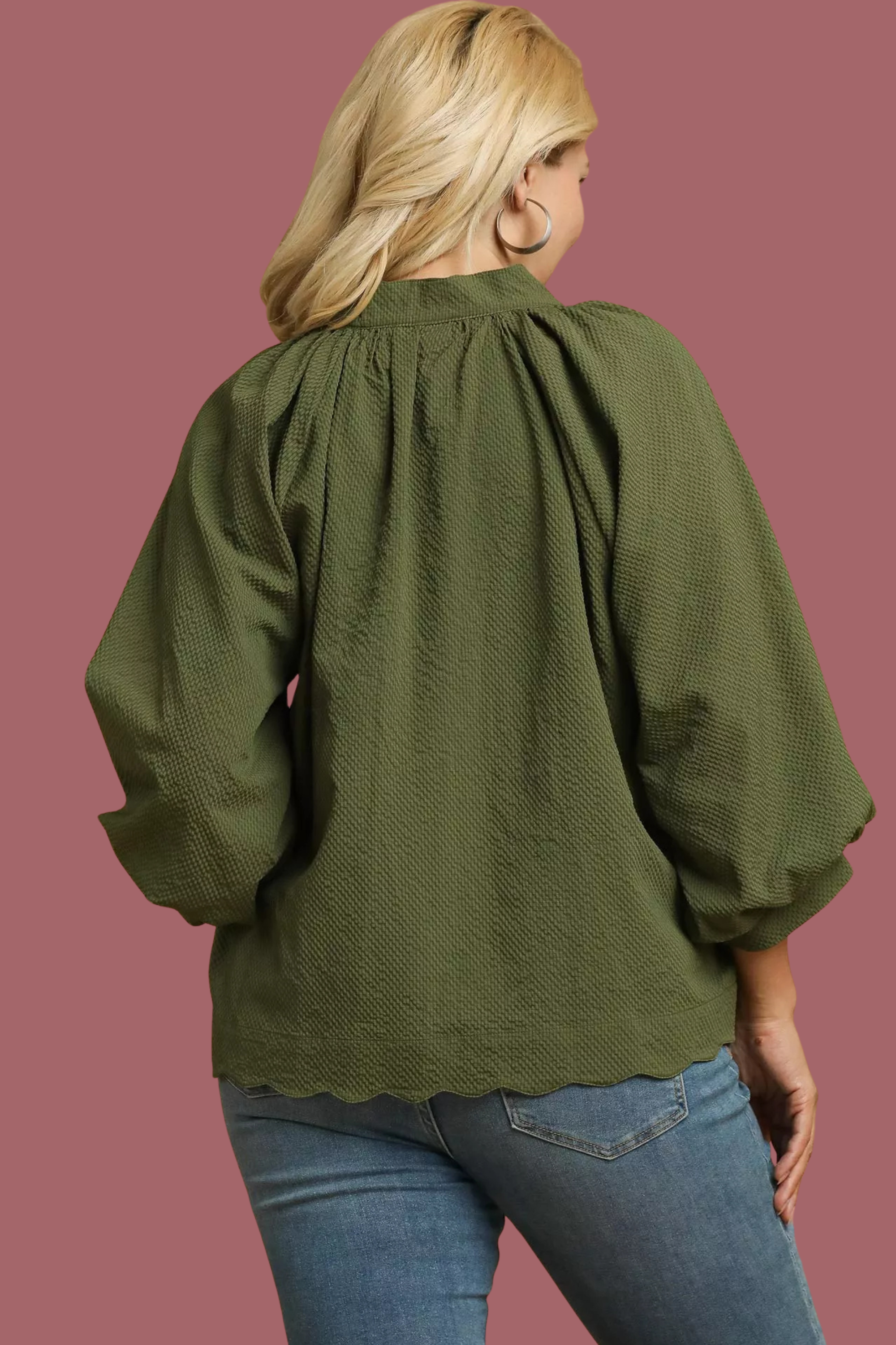 Textured Balloon Sleeve Blouse