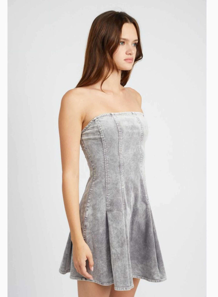 Pleated Strapless Mini Dress
