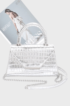 Croc Embossed Metallic Top Handle Bag