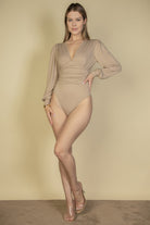 Plunge Neck Peasant Sleeve Bodysuit