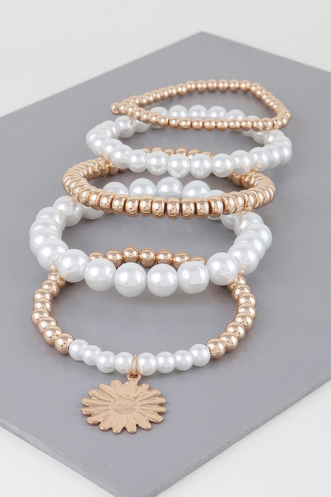 Pearl Beaded Sunflower Bracelet