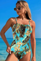 Plant Printed Adjustable Spaghetti Strap Swimsuit
