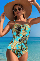 Plant Printed Adjustable Spaghetti Strap Swimsuit