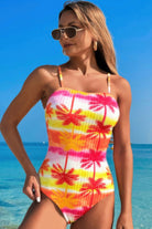 Plant Printed Adjustable Spaghetti Strap Swimsuit