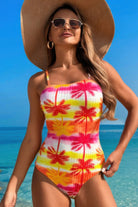 Plant Printed Adjustable Spaghetti Strap Swimsuit