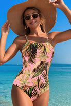 Plant Printed Adjustable Spaghetti Strap Swimsuit