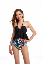 Tropical Frill Cross Halter Two Pieces Bikini Set