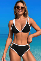 Two Piece Color Block Cut Out Back Tie Bikini