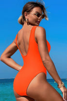 Solid Round Neck Color Block Lace Swimsuit