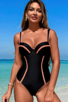 Stripe Sweetheart Neckline One Piece Swimsuit