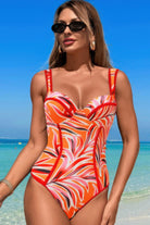 Stripe Sweetheart Neckline One Piece Swimsuit